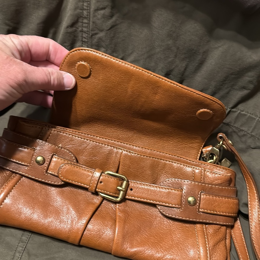 Kooba Tan Leather Clutch Wristlet with Buckle and wrist Strap - Picture 2 of 11